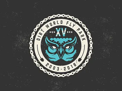 DWFP-XV badge bike bmx chain dirt grain illustration jump owl rusty shovel sticker