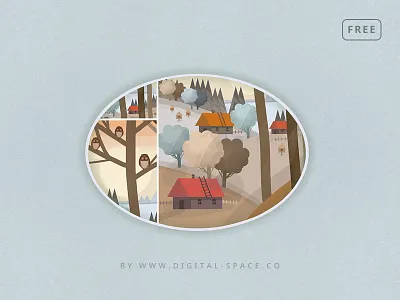 Free - The Owls at the Forest Edge - Fragments art digital painting free free psd freebie hand drawn illustration orange painting photoshop psd template