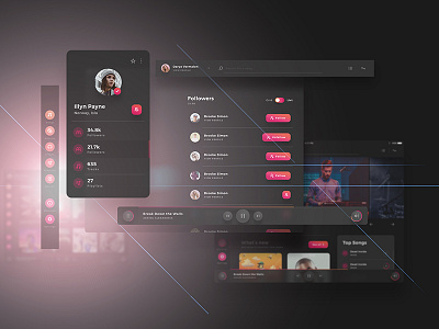 Crimson UI Kit - for Music Creators albums dark flat music music player player screens tablet x ui ux web