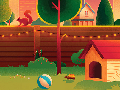 Backyard detail 2 anano city cute home house illustration light puzzle tree skyline warm yard