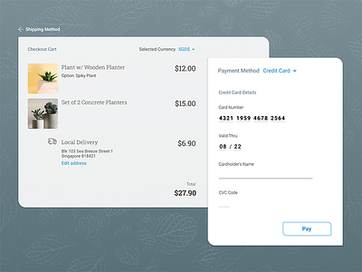 DailyUI 002 Credit Card Checkout blue card checkout credit dark ecommerce gray grey plants roboto shop ui