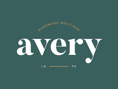 Avery Logo boutique branding dark green gold handmade hunter green logo minimal serif wordmark