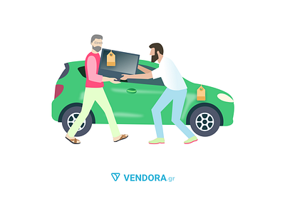 Illustration #3 for Vendora.gr branding buy car character design greek illustration marketplace people sell visual