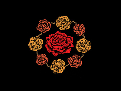 Roses art crest design floral illustration logo rose