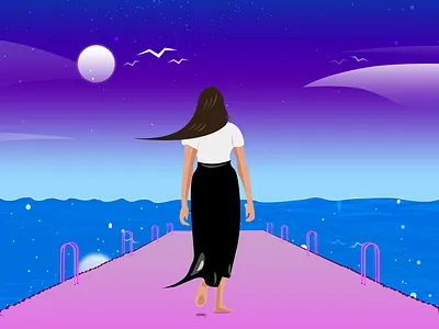 Illustration to see the sea creativity dark color illustration inspiration landscape purple sea ui