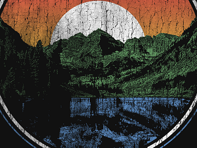 015 circle cracked distress distressed gradient graphictshirt lake mountains sun tshirt vintage
