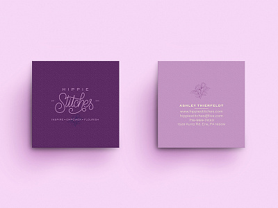 Hippie Stitches Business Cards branding branding designer hand lettered hippie identity logo logotype stitch woman