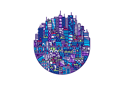 Vibrant City blue clean color green line minimal modern purple red simple