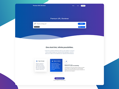 Premium URL Shortener Home Page application bitly gradients landing page saas shortener ui url shortener website