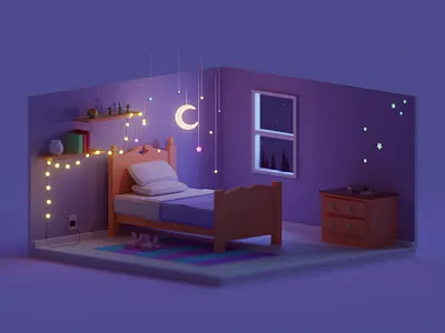 Low poly dark room (working on a name) b3d blender dark dream illustration isometric lights low poly night render room