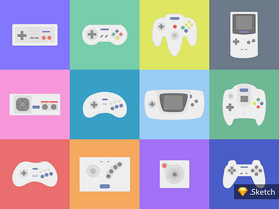 Retro Games Controllers | Icons Illustration - Sketch Download controller design flat game gamepad illustration nintendo pad playstation retro sega sketch