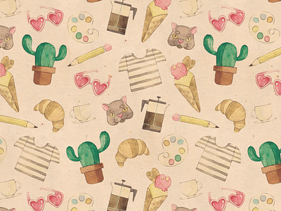 Few of my favorite things ilustration pattern seamless pattern selfbranding surface pattern design watercolor