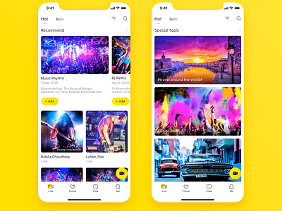 Live App app color live music purple ui yellow