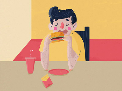 Boy eating a burger art design digital digitaldrawing illustration photoshop ui ux