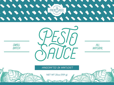 Tack & Keel - Pesto Sauce [detail] green jar label lemon nantucket packaging pasta pesto sauce teal