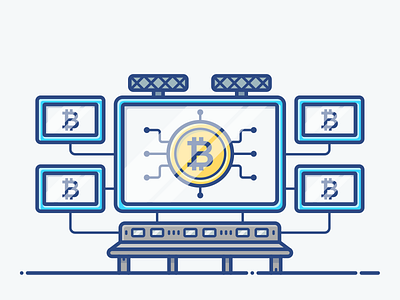 Control Center bitcoin blockchain center computer control cryptocurrency data icon illustration room set