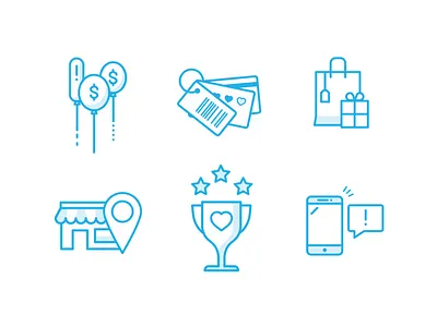 Retail Icons blue iconograph icons illustration retail rewards shopping