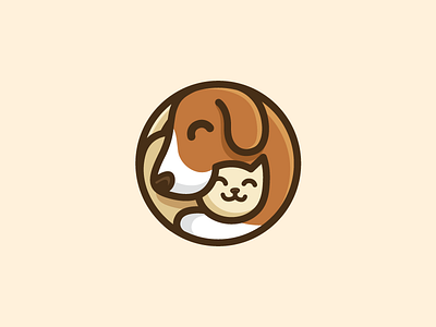 Dog & Cat - Option 1 animal pet care love hug cat kitten circle rounded cute fun funny geometry geometric happy smile illustrative illustration logo identity puppy dog shampoo product snack food