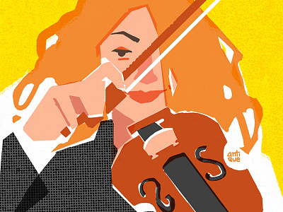 Violinist editorial illustration people photoshop portrait sketch violin violinist yellow