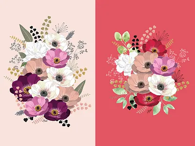 Anemones & Gardenia drawing flowers illustration leaves painting pattern pink watercolor