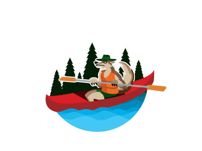 Kayaking Wolf camping extreme flat illustration kayak kayaking logo outdoors river sports wild wolf