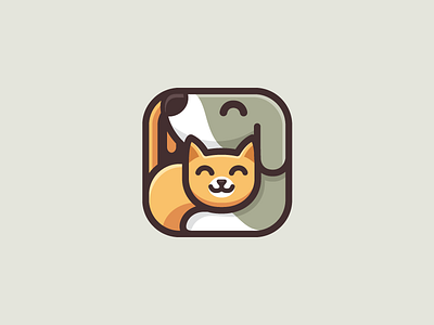 Dog & Cat - Option 2 animal pet care love hug cat kitten cute fun funny geometry geometric happy smile illustrative illustration logo identity mobile app puppy dog square rounded ui ux application