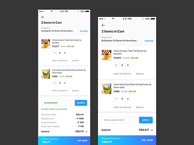 E-commerce Cart Screens cart checkout coupon discount e commerce online pay pay shopping