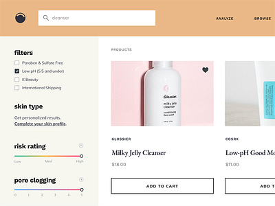 SkinCarisma Search Filter Concept branding e commerce filter gradient kbeauty korean beauty product view search search filters search results skincare slider