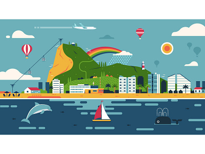 Gibraltar Idyllic Landscape flat design gibraltar illustration landscape panorama rock skyline