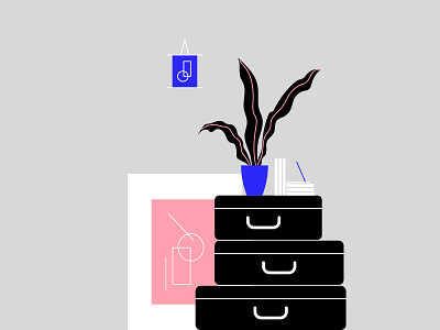 Tokyo Apartment, pt 2 blue furniture illustration incense japan modern pink plant retro tokyo