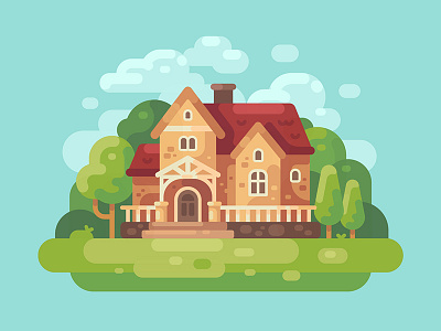 Cottage architecture cottage design flat home house illustration landscape mansion scenery vector