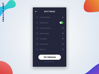 #DailyUi - 007 - Settings app design dark theme ios app minimal settings uidesign ux design