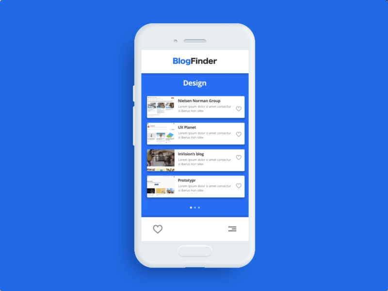 BlogFinder Concept app blue design green interactions invision lifestyle motion search sport studio transition