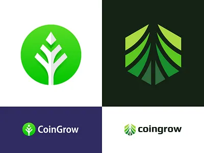 CoinGrow - Logo Design arrow branding coin coin grow crypto grow hexagon identity logo plant tree up