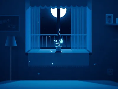moon bed blue color flower illustrator light moon night