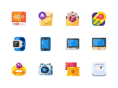 Medium-Sized Icons, part 6 device icon illustration laptop mobile notebook ring smartphone smartwatch tablet watch wearable