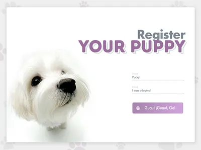 Sign up page. Puppies lover 001 app dailyui debut design dog paw puppy register sign up ui violet