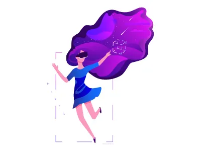 Modern technology firl glasses hair planet purple reality space virtual vr