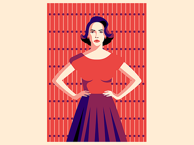 Lady Bird character dress illustration lady mid century vector woman