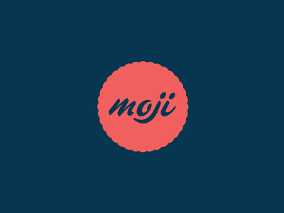 Moji Coffee & More badge blue brand branding identity logo red script