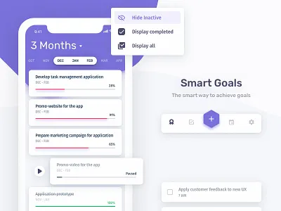 Smart Goals App app cards goals iphone iphone task app landing mobile mobile ui smart tasks ui ux