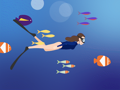 Freediving animation character design diving fish freediving
