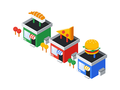 food joints burger food google icons illustration isometric pizza restaurant restaurants sushi