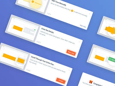 Product Onboarding Tutorial Steps cards dashboard magnify onboarding product skeleton time doctor time tracking tutorials ui ux wireframes