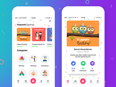 GreetlyApp for Mobile app birthday contacts design greetingcards ios iphone material minimal social ui ux