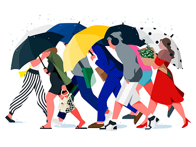 Rainy day color illustration people rain rainyday umbrella