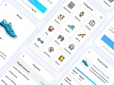 E-Commerce UI App android app cart ecommerce icons illustration ios mobile online payment product track
