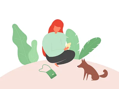 Reading - Illustration dog girl google colors graphic design illustration design ipad material sketch