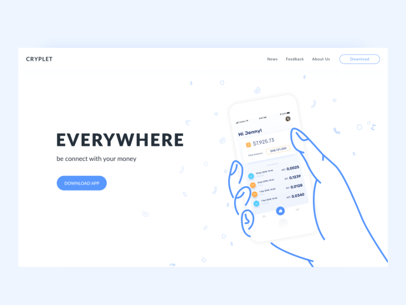 Cryplet - crypto wallet in your pocket. Now in motion! ae animation app concept crypto wallet design interface landing page mobile presentation swipe uiux