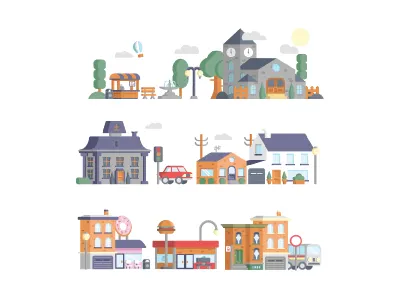 Street Scene architecture building car church city house street town